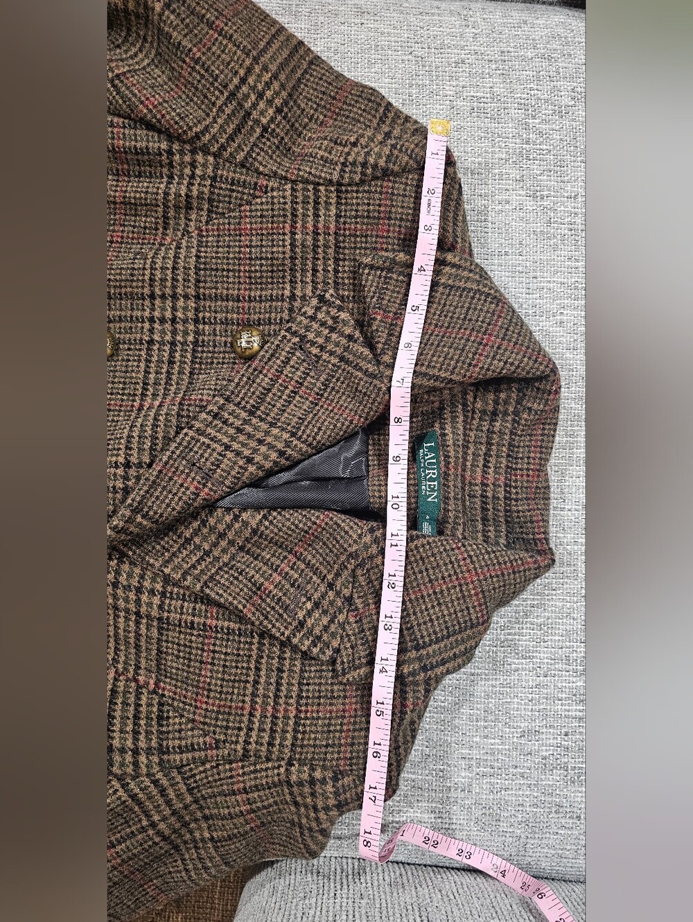 Lauren Ralph Lauren Brown Plaid Double-Breasted Wool-Blend Coat - Picture 6 of 9